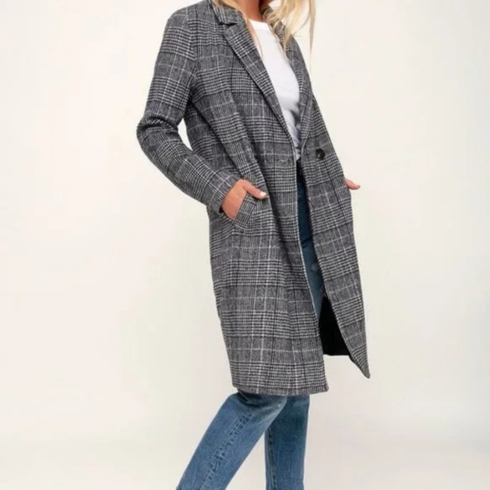 Lulus Grey Plaid Jacket - Size Small